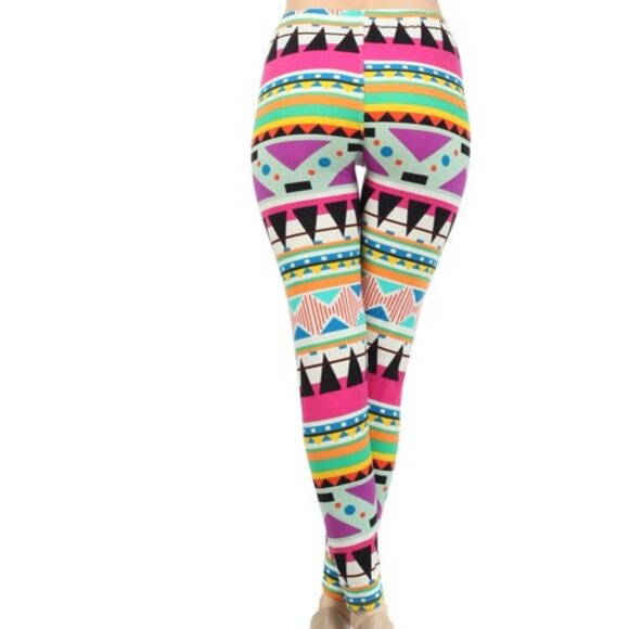 GEOMETRIC Aztec Tribal Print Multicolor Leggings One Size S-XL - NEW - Picture 4 of 5